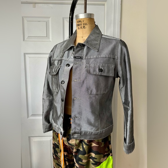 Y2K vintage Marithe Francois Girbaud Silver Denim Jacket, M - Picture 1 of 9